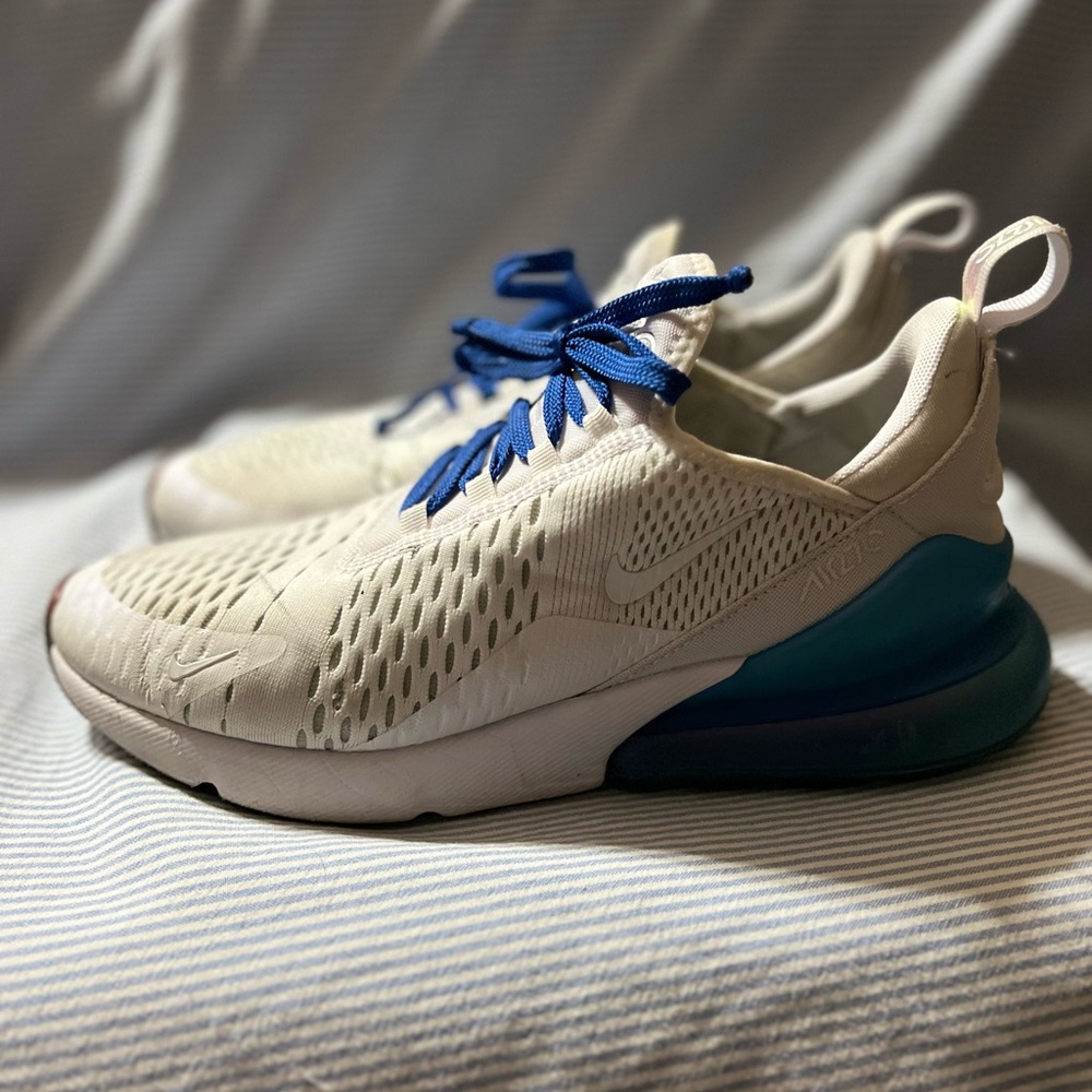 Nike Air Max 270 White and Blue Sneakers